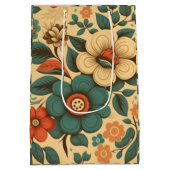 ヴィンテージレトロデザインフローラパステル ミディアムペーパーバッグ (裏面)