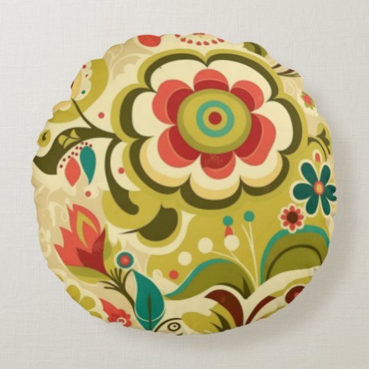 ヴィンテージレトロデザインフローラライト ラウンドクッション (正面)