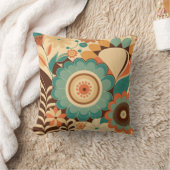 ヴィンテージレトロデザインフローラ茶色ビーズグリーン クッション (ブランケット)