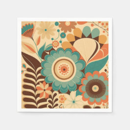 ヴィンテージレトロデザインフローラ茶色ビーズグリーン スタンダードカクテルナプキン
