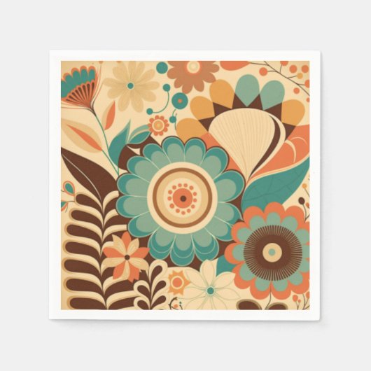 ヴィンテージレトロデザインフローラ茶色ビーズグリーン スタンダードカクテルナプキン (正面)