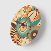ヴィンテージレトロデザインフローラ茶色ビーズグリーン ラウンド壁時計 (傾斜)