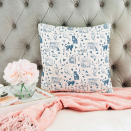 ヴィンテージレトロトイレパターンキャットカットニップホワイトブルー クッション