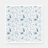ヴィンテージレトロトイレパターンキャットカットニップホワイトブルー スタンダードランチョンナプキン (正面)