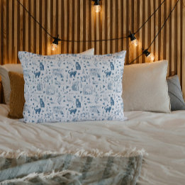 ヴィンテージレトロトイレパターンキャットカットニップホワイトブルー 枕カバー