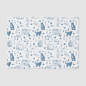 ヴィンテージレトロトイレパターンキャットカットニップホワイトブルー 薄葉紙 (正面)