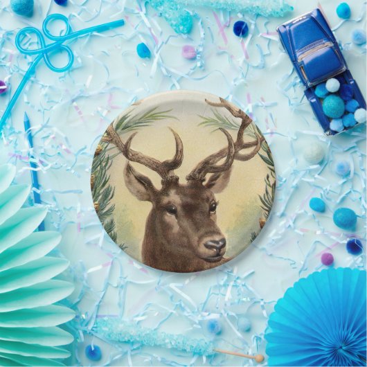 ヴィンテージレトロトナカイシカクリスマス ペーパープレート (パーティー)