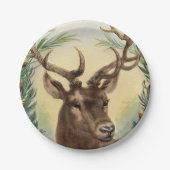 ヴィンテージレトロトナカイシカクリスマス ペーパープレート (正面)