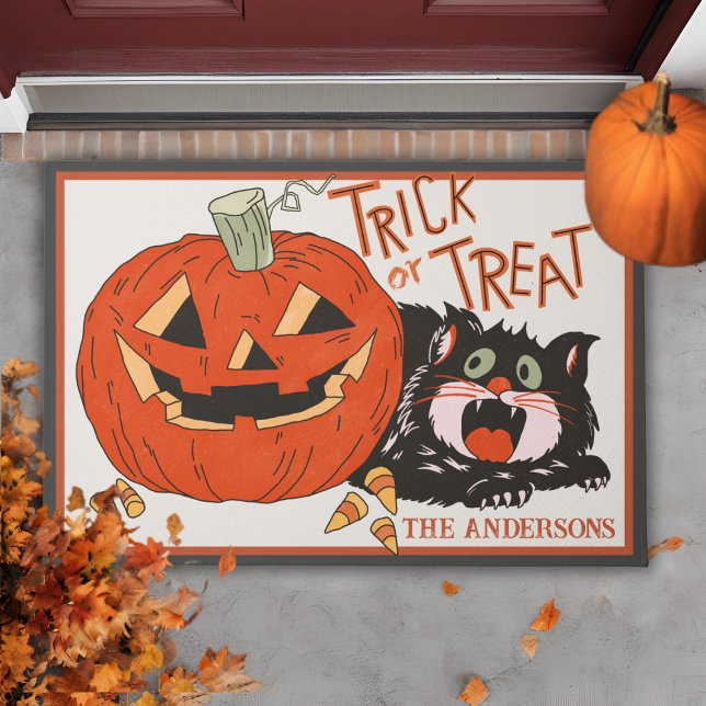 ヴィンテージレトロトリックまたはトリックカスタムのハロウィン ドアマット (Vintage Retro Trick or Trick Custom Halloween Doormat)