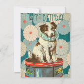 ヴィンテージレトロドッグオンドラムハッピーバースデー カード (正面)