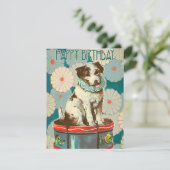 ヴィンテージレトロドッグオンドラムハッピーバースデー カード (スタンド正面)