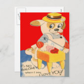 ヴィンテージレトロドッグカットバローニーバレンタインカード シーズンポストカード (正面/裏面)