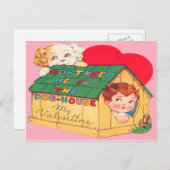 ヴィンテージレトロドッグハウスバレンタインカード シーズンポストカード (正面/裏面)