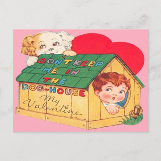 ヴィンテージレトロドッグハウスバレンタインカード シーズンポストカード (正面)