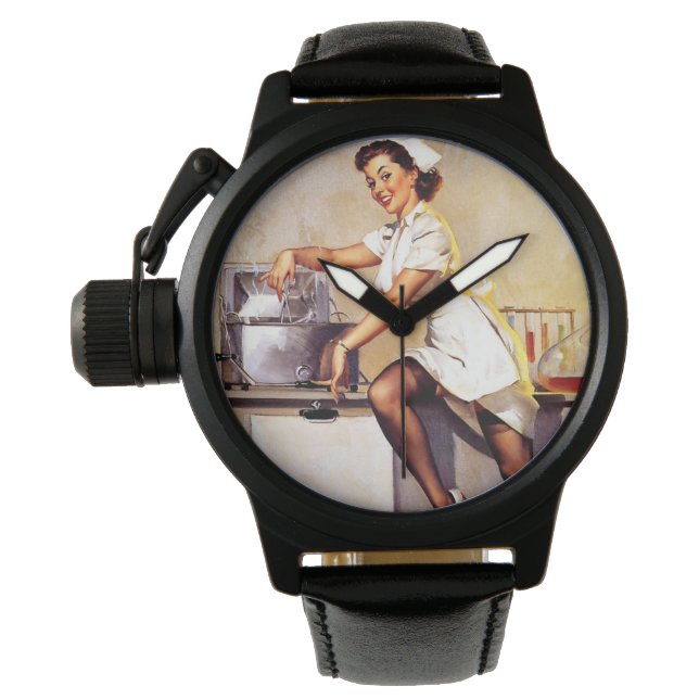 ヴィンテージレトロナースピンアップガール 腕時計 (正面)