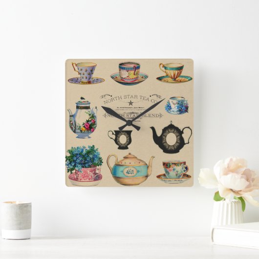 ヴィンテージレトロノーススターティーブレンドカンパニー広告 スクエア壁時計 (ホーム)