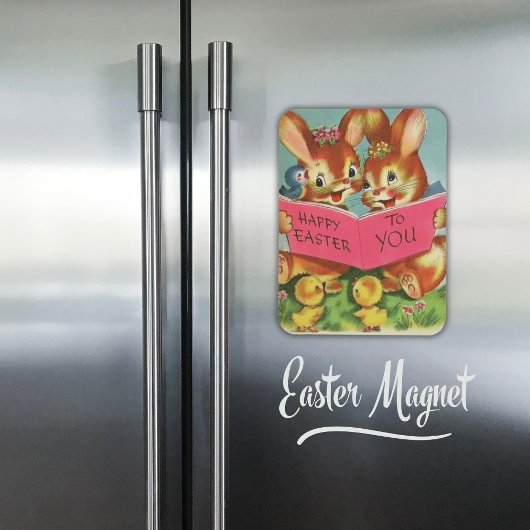 ヴィンテージレトロハッピーイースターバンニーズアンドチックス マグネット