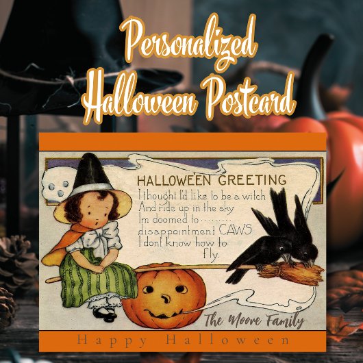 ヴィンテージレトロハッピーハローウィン挨拶カスタム シーズンポストカード