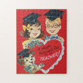 ヴィンテージレトロハッピーバレンタインデー先生 ジグソーパズル (縦)