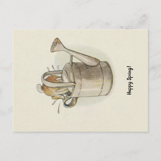 ヴィンテージレトロハッピー春イースターバニーウサギ ポストカード (正面)