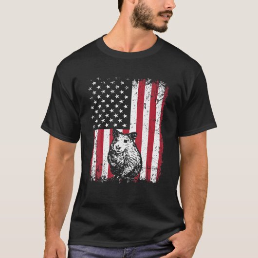 ヴィンテージレトロハムスター動物愛好家米国国旗 Tシャツ (正面)