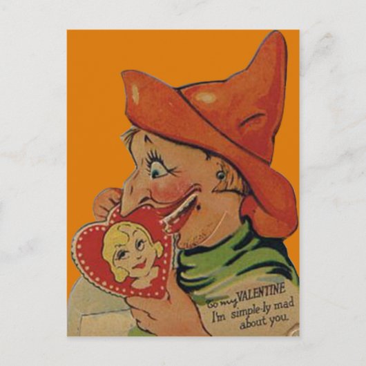 ヴィンテージレトロハロウィンウィッチバレンタインカード シーズンポストカード (正面)