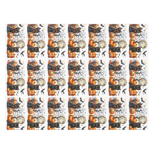 ヴィンテージレトロハロウィンキャットとカボチャのテーブルクロス テーブルクロス (正面(横))