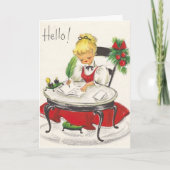 ヴィンテージレトロハロークリスマスガールアットデスクカスタム シーズンカード (正面)