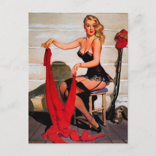 ヴィンテージレトロハンターピンナップガール ポストカード (正面)