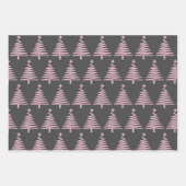 ヴィンテージレトロハートクリスマスツリーピンクとグレー ラッピングペーパーシート (正面3)