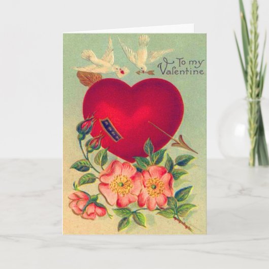 ヴィンテージレトロハートバレンタインカード シーズンカード (正面)