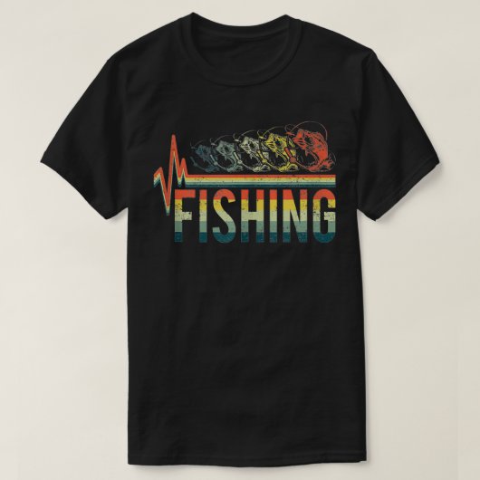 ヴィンテージレトロハートビートワード魚釣り魚愛好家Cu Tシャツ (デザイン正面)