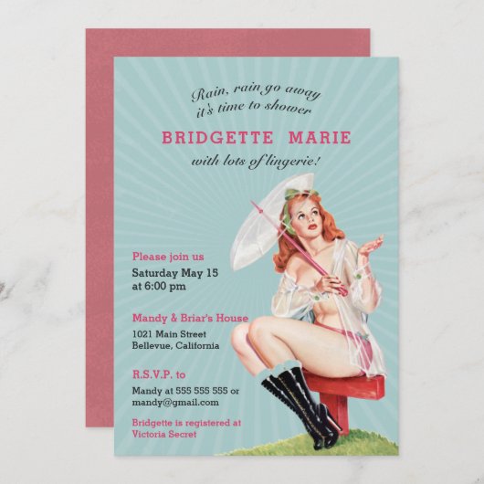 ヴィンテージレトロバチェロレッテランジェリーパーティー 招待状 (正面/裏面)
