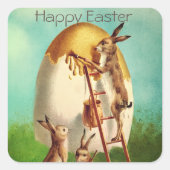 ヴィンテージレトロバニーエッグイースター スクエアシール (正面)