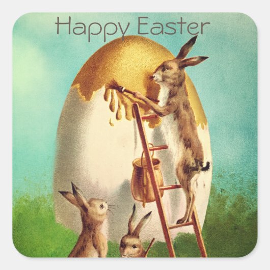 ヴィンテージレトロバニーエッグイースター スクエアシール (正面)