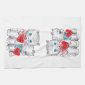 ヴィンテージレトロバレンタインデーの猫ふわふわ子猫 キッチンタオル (横)