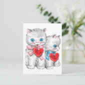 ヴィンテージレトロバレンタインデーの猫ふわふわ子猫 シーズンポストカード (スタンド正面)