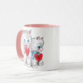 ヴィンテージレトロバレンタインデーの猫ふわふわ子猫 マグカップ (正面左)