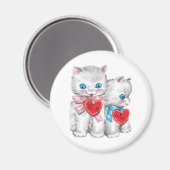 ヴィンテージレトロバレンタインデーの猫ふわふわ子猫 マグネット (正面/裏面)