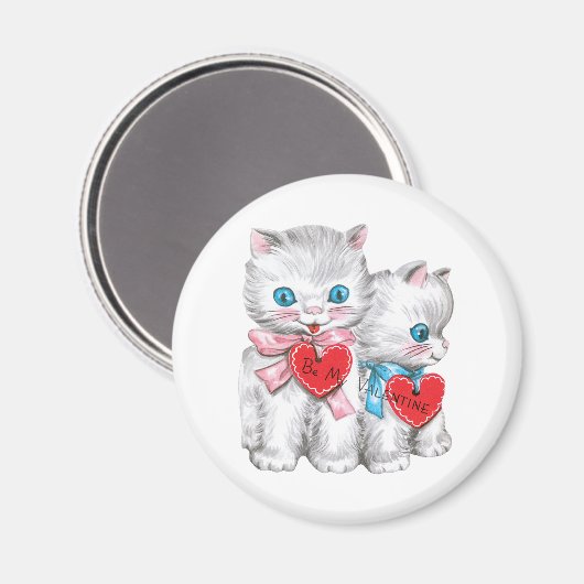 ヴィンテージレトロバレンタインデーの猫ふわふわ子猫 マグネット (正面/裏面)