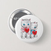 ヴィンテージレトロバレンタインデーの猫ふわふわ子猫 缶バッジ (正面&裏面)