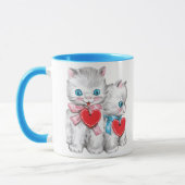 ヴィンテージレトロバレンタインデー猫かわいい子猫 マグカップ (左)