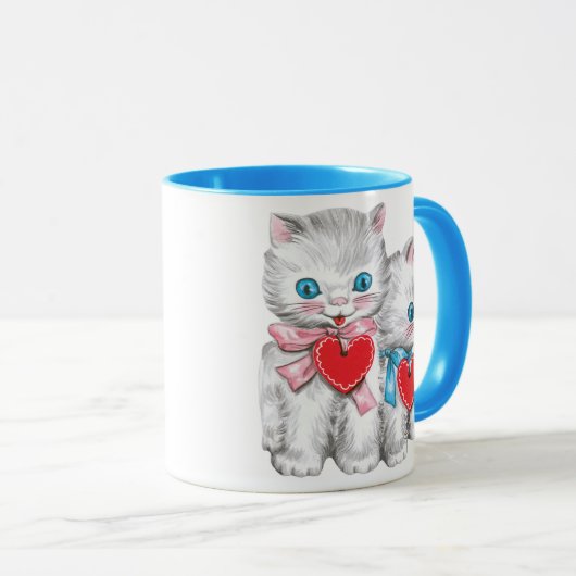ヴィンテージレトロバレンタインデー猫かわいい子猫 マグカップ (正面右)