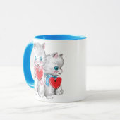 ヴィンテージレトロバレンタインデー猫かわいい子猫 マグカップ (正面左)