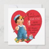 ヴィンテージレトロバレンタインデー男の子魚釣りハート シーズンカード (正面)