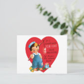 ヴィンテージレトロバレンタインデー男の子魚釣りハート シーズンポストカード (スタンド正面)