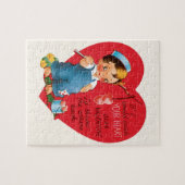 ヴィンテージレトロバレンタインデー男の子魚釣りハート ジグソーパズル (横)