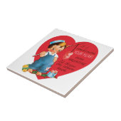 ヴィンテージレトロバレンタインデー男の子魚釣りハート タイル (側面)