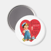 ヴィンテージレトロバレンタインデー男の子魚釣りハート マグネット (正面/裏面)