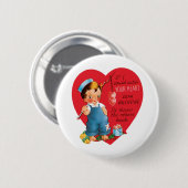 ヴィンテージレトロバレンタインデー男の子魚釣りハート 缶バッジ (正面&裏面)